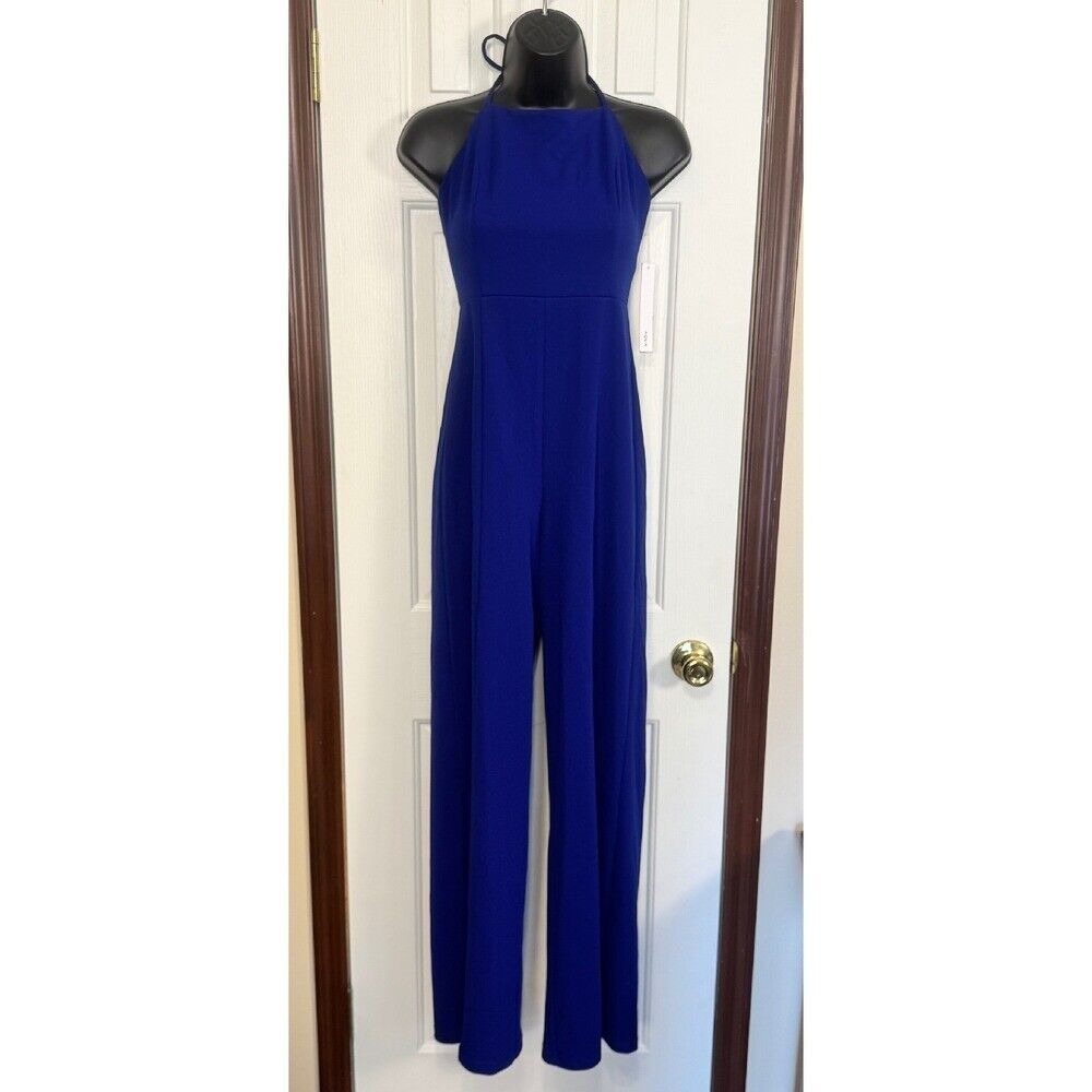 Aqua Cobalt Blue Jumpsuit‎ Halter Neck Sleeveless Wide Leg Size S